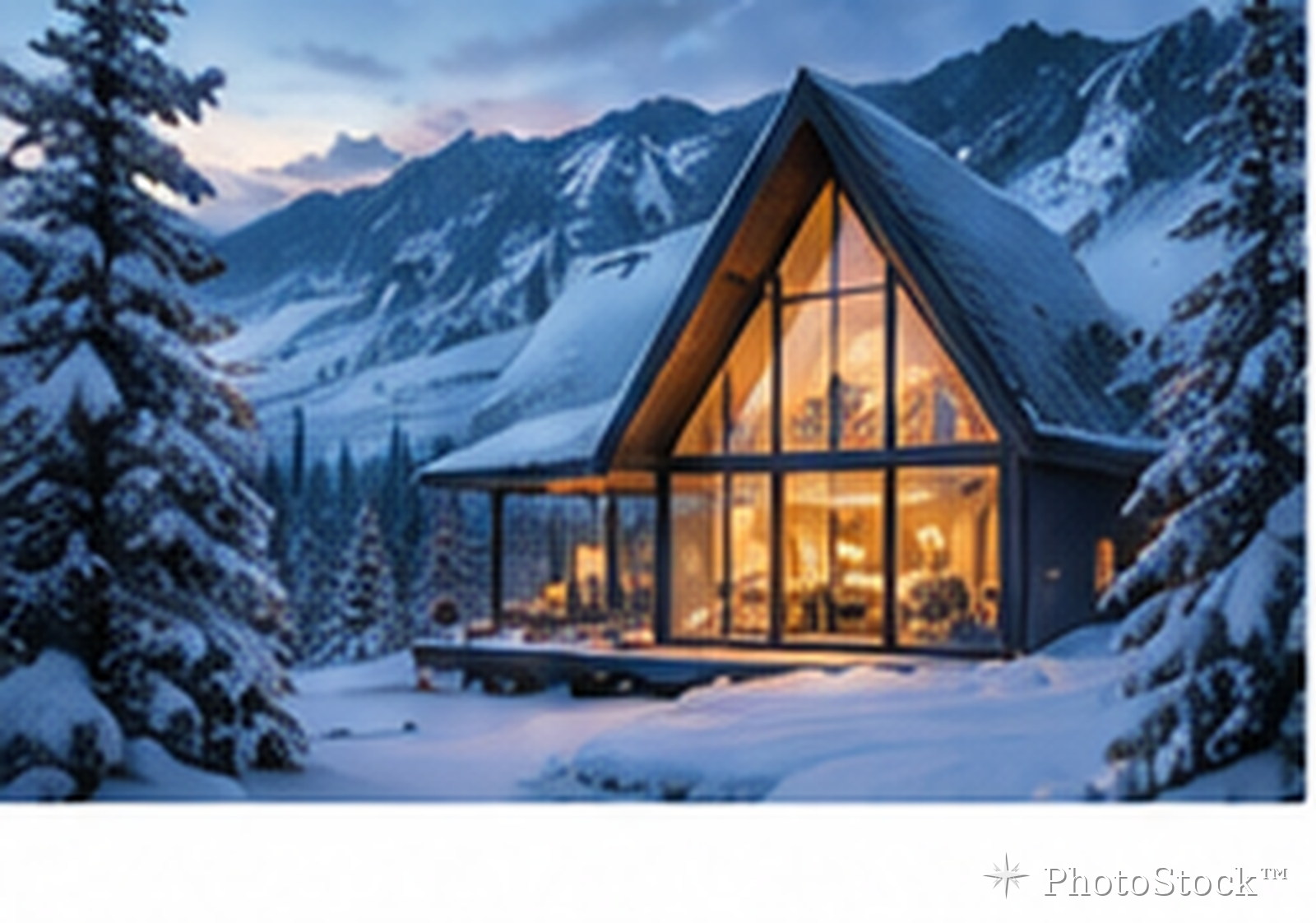 Modern cabin in snowy mountains